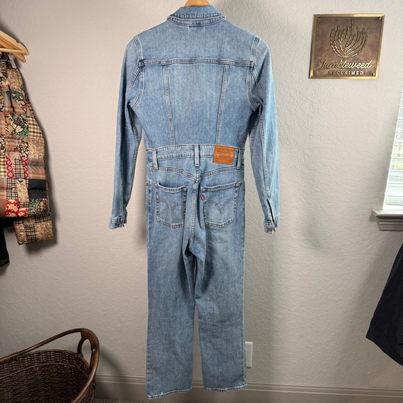 Levis Womens Denim Jumpsuit Medium Wash Long Sleeve Button Front XS 81862-0000 - Picture 7 of 13